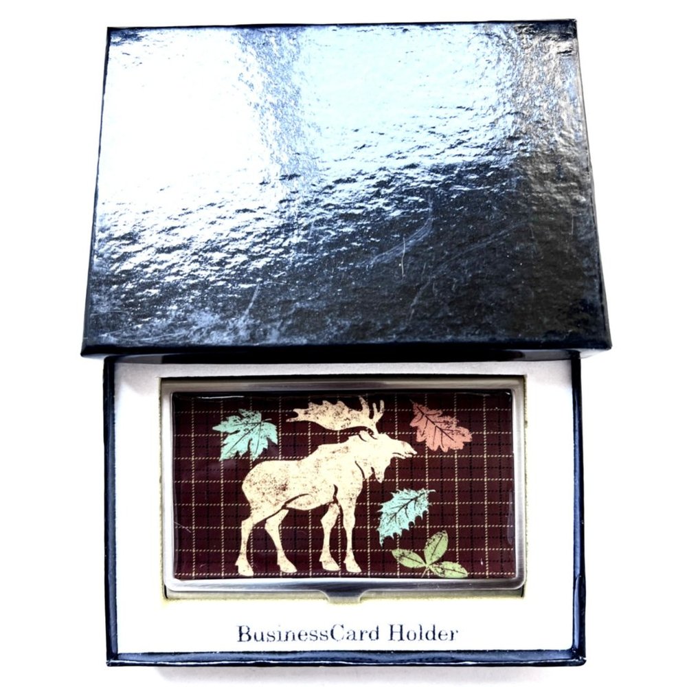 Metal Business Card/Money/Cigarettes Holder with Moose Fall Design with GIFT BOX